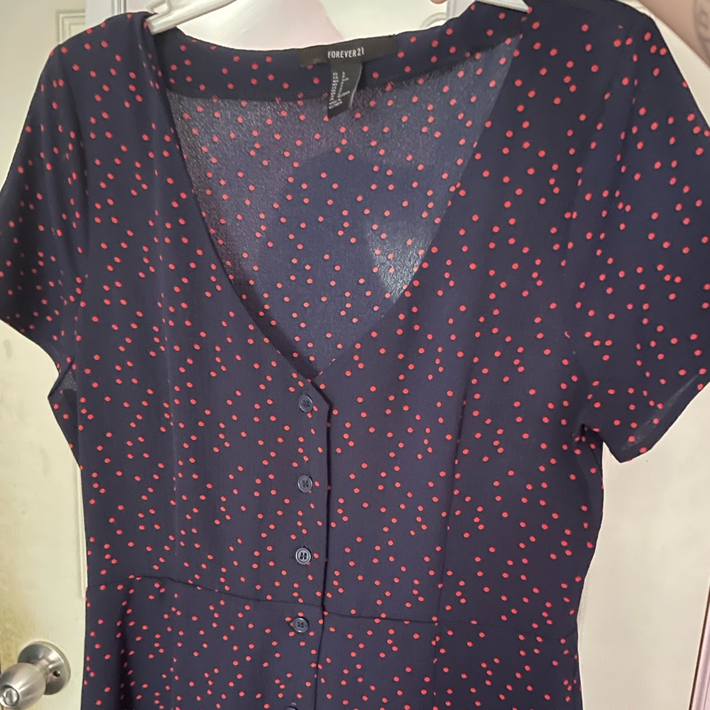 Forever 21 Navy Dress Red Polka Dots